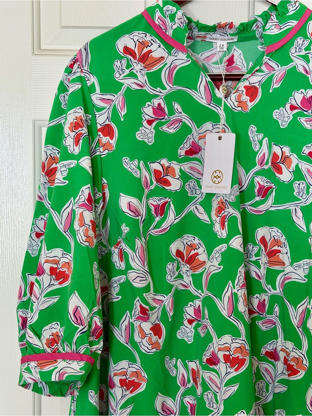 Mary Square Naomi Pretty Petals Green Floral Ruffle Mini Dress 2X NWT - Picture 5 of 13